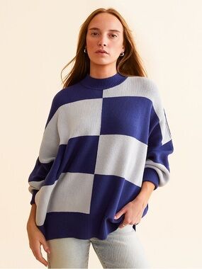 Free People Checker Easy Street Tunic Sweater